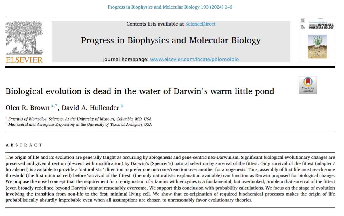Biological evolution is dead in the water of Darwin’s warm little pond